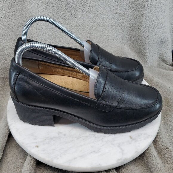Eastland Shoes Womens Size 8.5 Black Leather Newbury Chunky Loafers - Picture 6 of 10